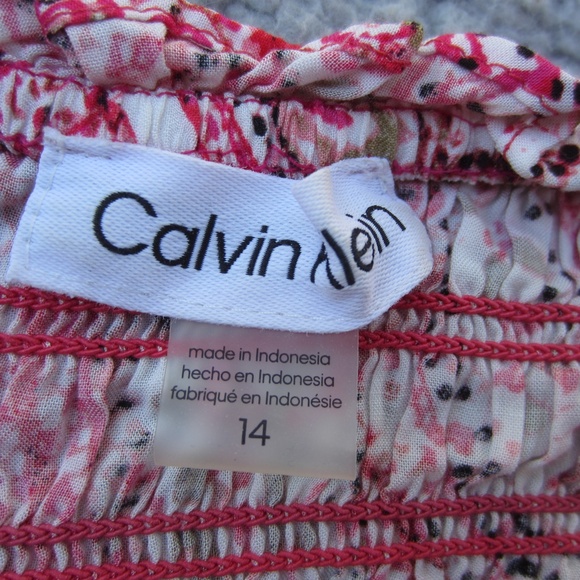 Calvin Klein Dresses Size 14 Burgundy Smocked‎ Slip Floral Flowy Summer Beach - Picture 5 of 14